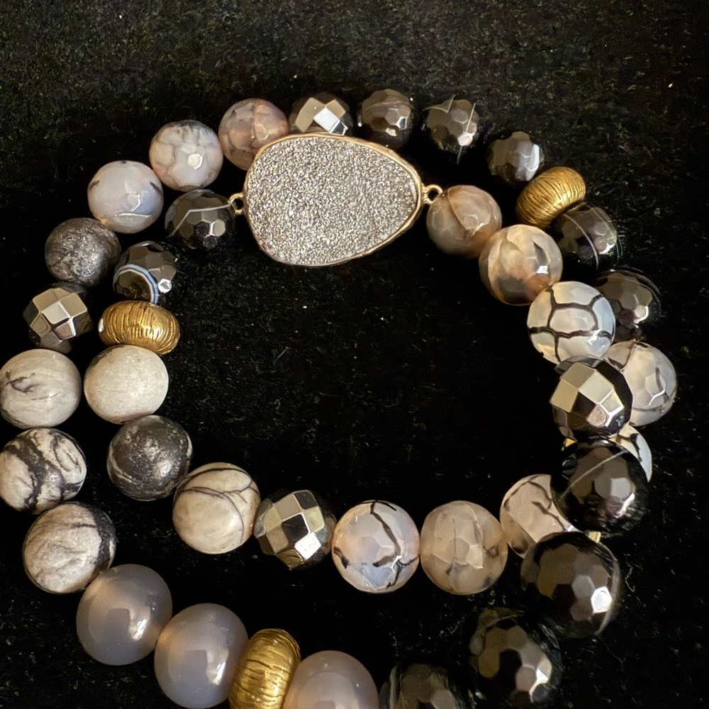 Elegant wrap Black and Gold Beaded Bracelet